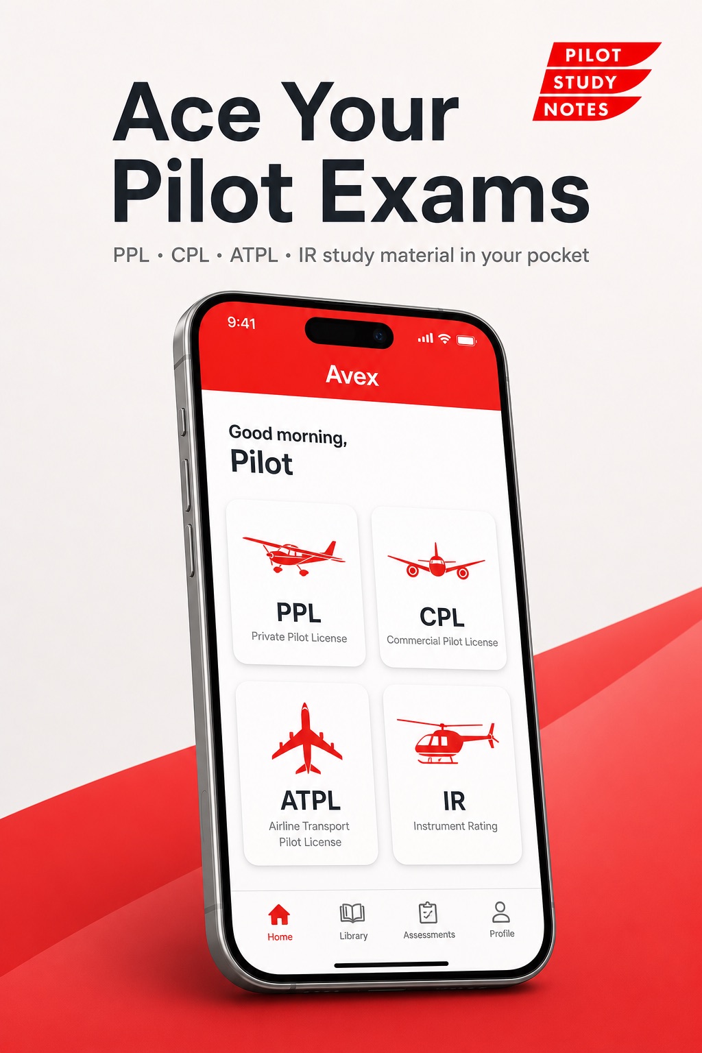 AVEX app — PPL, CPL, ATPL and IR study notes on your phone