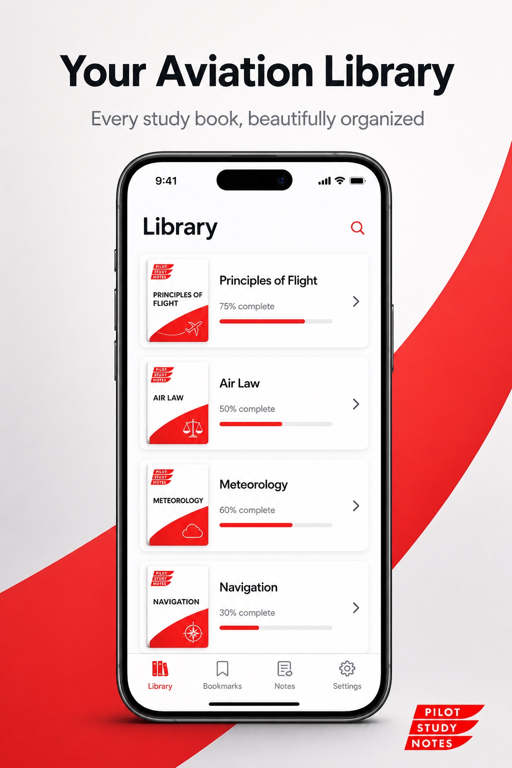 AVEX app library with study books and reading progress